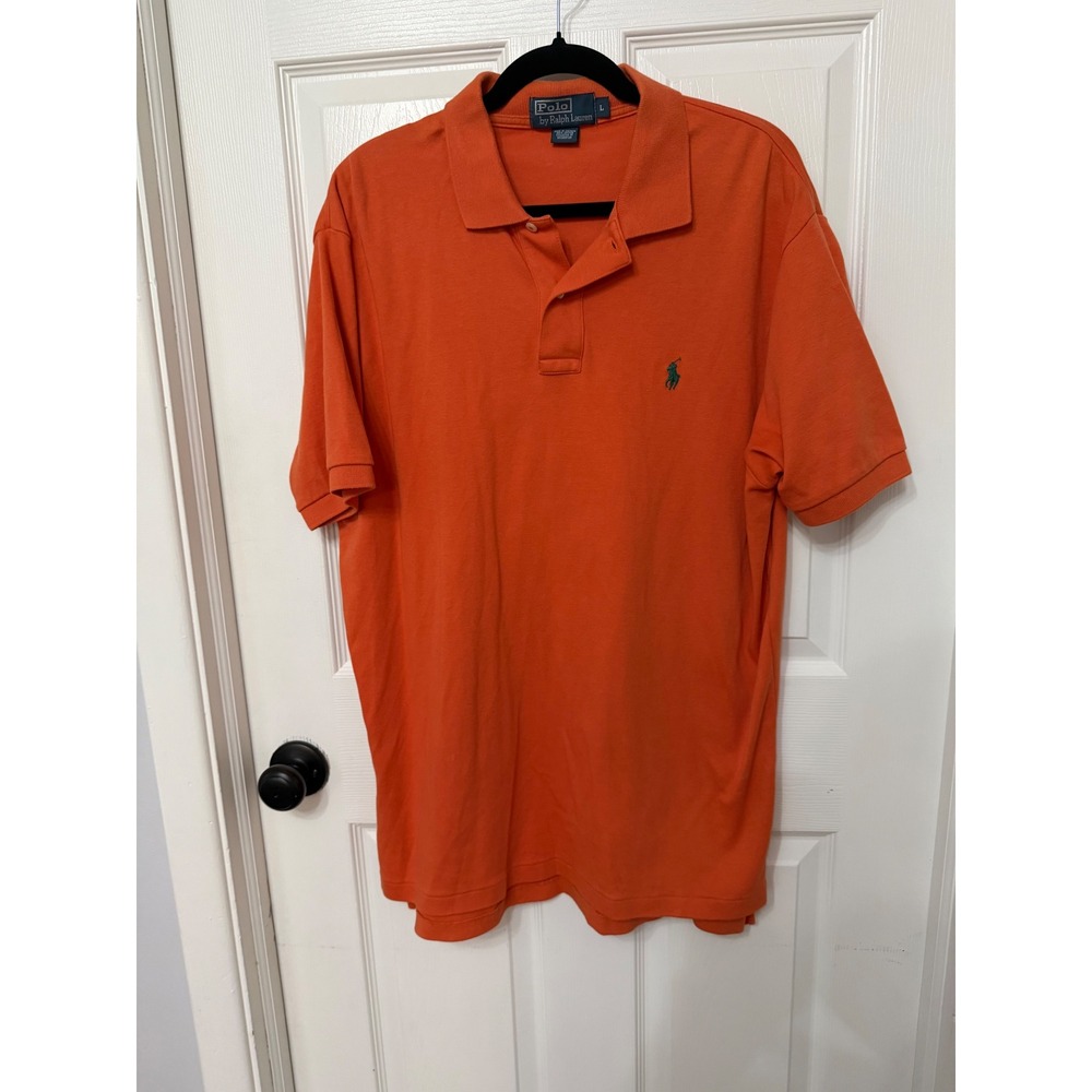 Polo Ralph Lauren Mens Orange Short Sleeve Pique Cotton Polo Shirt Large - Picture 2 of 5